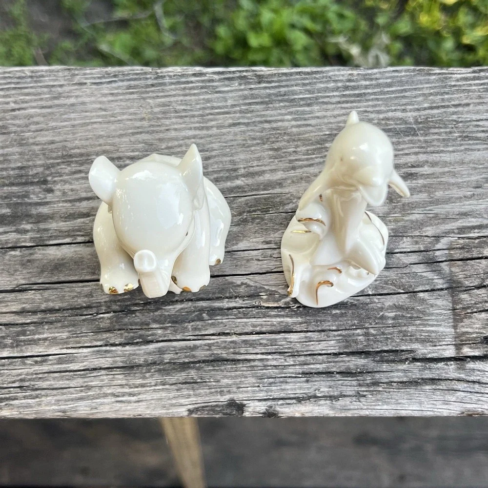 Lenox Ivory Porcelain Elephant Dolphin Figurines Gold Accent Bundle Collectible